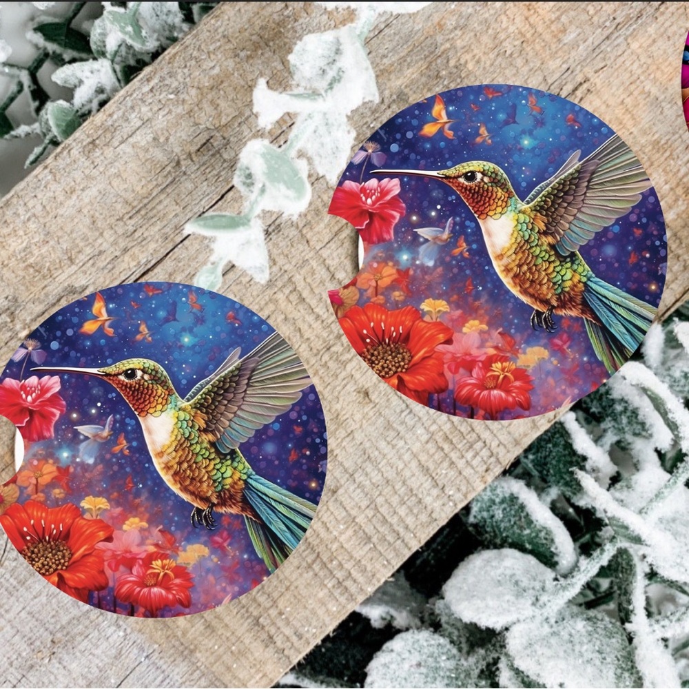 Handmade Hummingbird Car Coasters | New Set Of Two Sublimated Car Coaste…